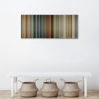 Lucy color palette canvas above a white bench with three woven baskets