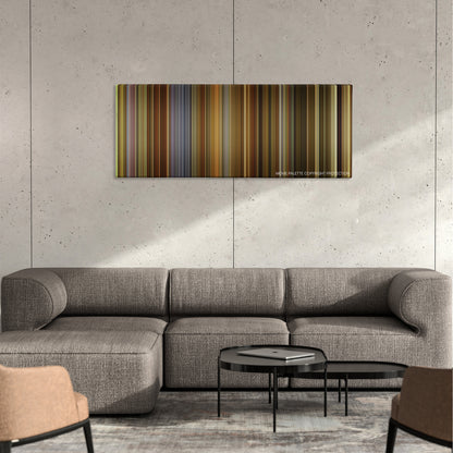 Andhadhun color palette canvas on a concrete wall above a gray sectional sofa