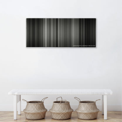 Sunrise color palette canvas above a white bench with three woven baskets