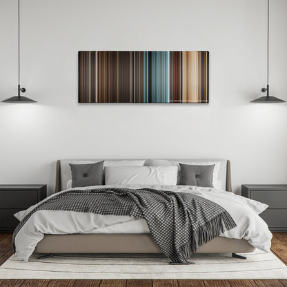 The Mummy: Tomb of the Dragon Emperor color palette canvas above a bed, between two black pendant lamps