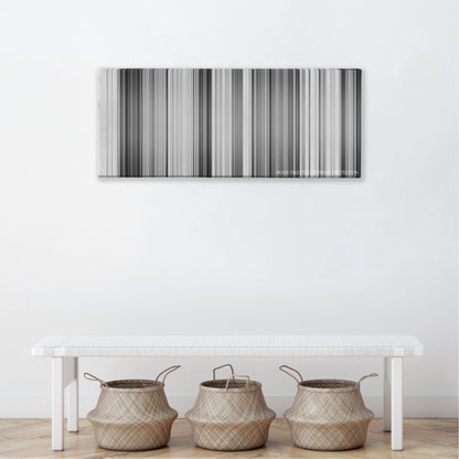 Nights of Cabiria color palette canvas above a white bench with three woven baskets