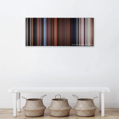 Far and Away color palette canvas above a white bench with three woven baskets