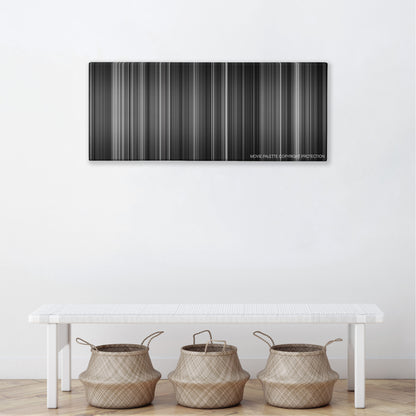 Hara-Kiri color palette canvas above a white bench with three woven baskets