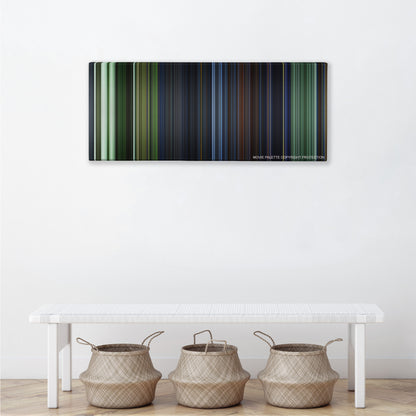 The Matrix Revolutions color palette canvas above a white bench with three woven baskets
