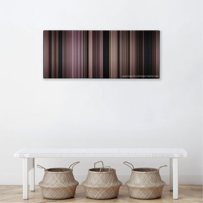 Uncle Buck color palette canvas above a white bench with three woven baskets