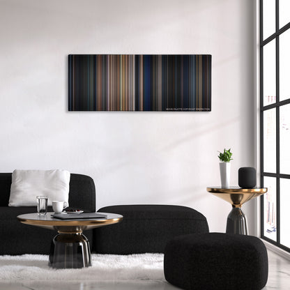 The Expendables color palette canvas above a black sofa with a gold-topped table