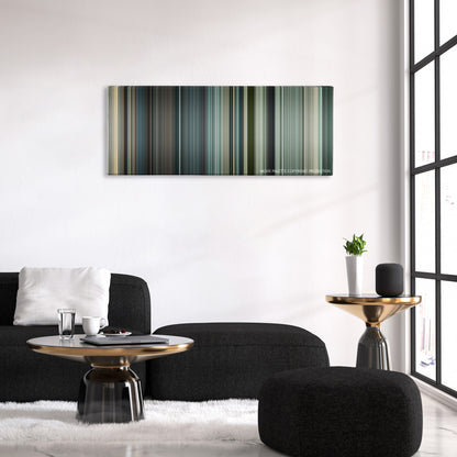 I Spit on Your Grave color palette canvas above a black sofa with a gold-topped table