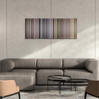 Children of Heaven color palette canvas on a concrete wall above a gray sectional sofa