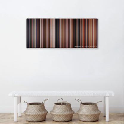The Adventures of Priscilla, Queen of the Desert color palette canvas above a white bench with three woven baskets