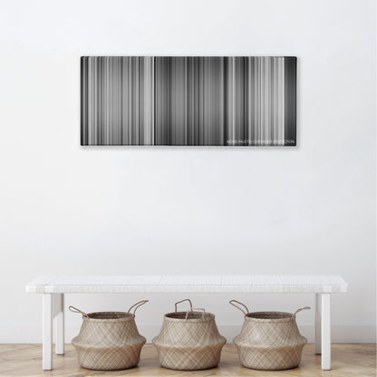 Sherlock Jr. color palette canvas above a white bench with three woven baskets