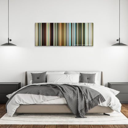 Mechanic: Resurrection color palette canvas above a bed, between two black pendant lamps