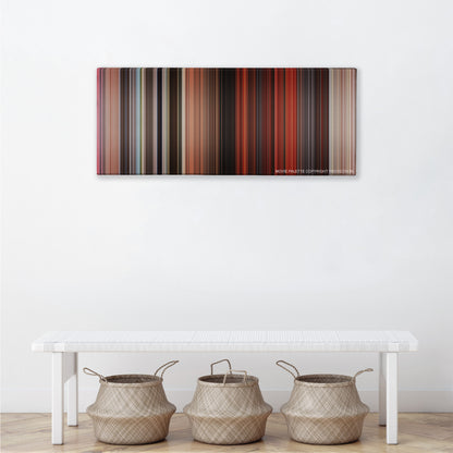 Indiana Jones and the Temple of Doom color palette canvas above a white bench with three woven baskets