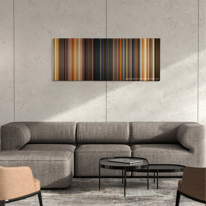 The Bandit color palette canvas on a concrete wall above a gray sectional sofa
