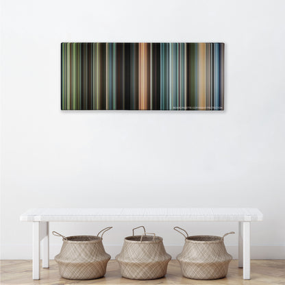 The Butterfly Effect color palette canvas above a white bench with three woven baskets