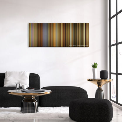 Andhadhun color palette canvas above a black sofa with a gold-topped table