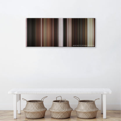 My Fair Lady color palette canvas above a white bench with three woven baskets