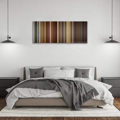 Idiocracy color palette canvas above a bed, between two black pendant lamps