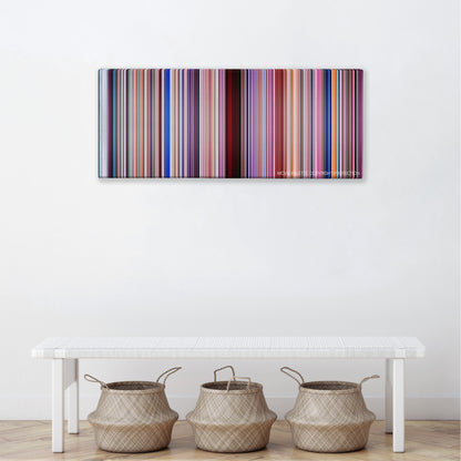 Neon Genesis Evangelion: The End of Evangelion color palette canvas above a white bench with three woven baskets