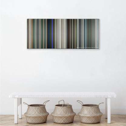 Elysium color palette canvas above a white bench with three woven baskets