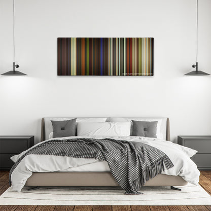 Star Trek: Generations color palette canvas above a bed, between two black pendant lamps