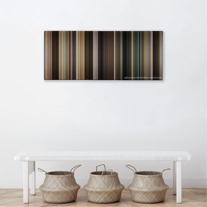 Sling Blade color palette canvas above a white bench with three woven baskets