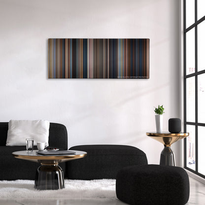 Jack Reacher color palette canvas above a black sofa with a gold-topped table