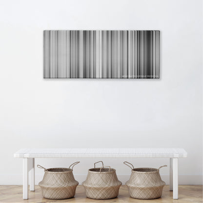 High and Low color palette canvas above a white bench with three woven baskets
