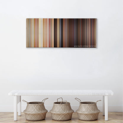 Autumn Sonata color palette canvas above a white bench with three woven baskets
