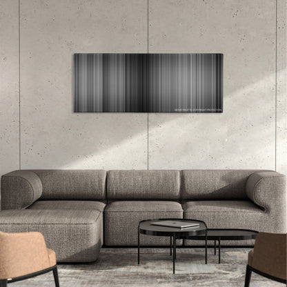 The Wages of Fear color palette canvas on a concrete wall above a gray sectional sofa