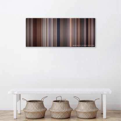 Bull Durham color palette canvas above a white bench with three woven baskets