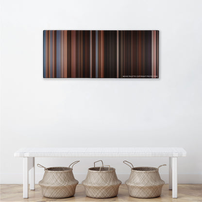 Horrible Bosses color palette canvas above a white bench with three woven baskets