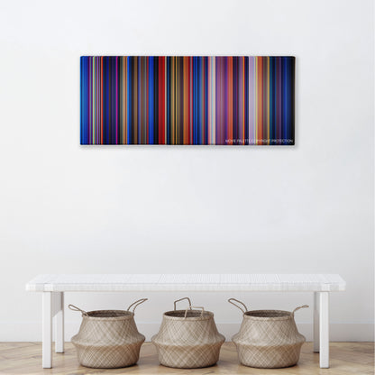 Fantasia color palette canvas above a white bench with three woven baskets