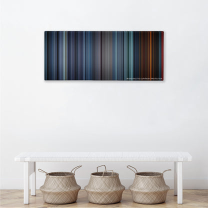 Fury color palette canvas above a white bench with three woven baskets