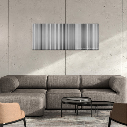 Tokyo Story color palette canvas on a concrete wall above a gray sectional sofa