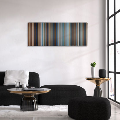 Pearl Harbor color palette canvas above a black sofa with a gold-topped table