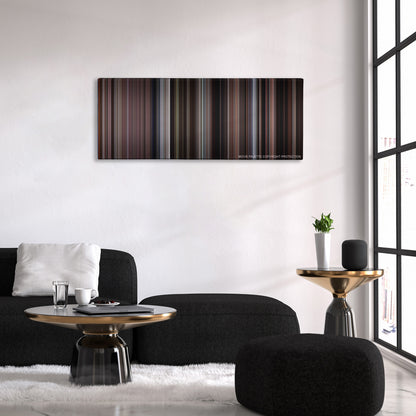 The Deer Hunter color palette canvas above a black sofa with a gold-topped table
