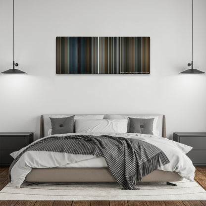 The Invisible Guest color palette canvas above a bed, between two black pendant lamps