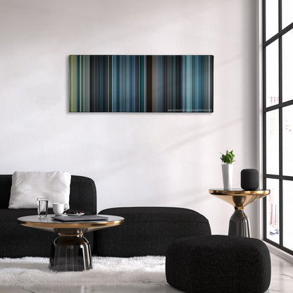 The Expendables 2 color palette canvas above a black sofa with a gold-topped table