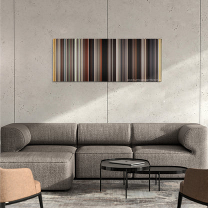 Memories of Murder color palette canvas on a concrete wall above a gray sectional sofa