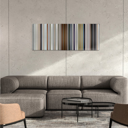 Searching color palette canvas on a concrete wall above a gray sectional sofa