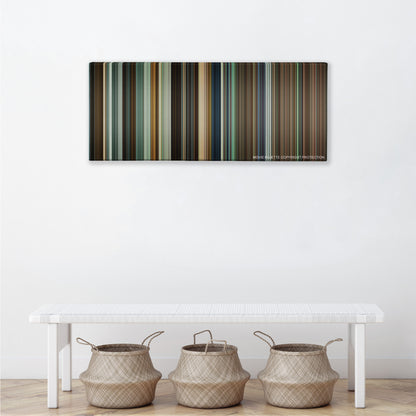 Warrior color palette canvas above a white bench with three woven baskets