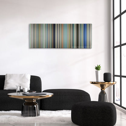 A Silent Voice: The Movie color palette canvas above a black sofa with a gold-topped table
