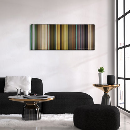 The Hangover Part III color palette canvas above a black sofa with a gold-topped table