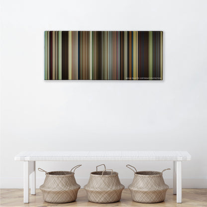 Three Billboards Outside Ebbing, Missouri color palette canvas above a white bench with three woven baskets