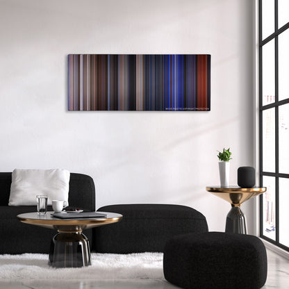 Predator 2 color palette canvas above a black sofa with a gold-topped table