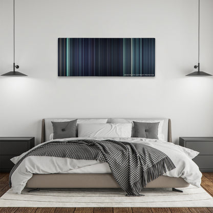 Underworld: Awakening color palette canvas above a bed, between two black pendant lamps