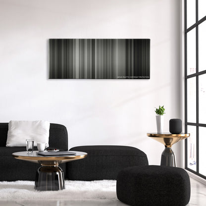 Sunrise color palette canvas above a black sofa with a gold-topped table
