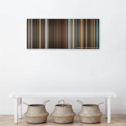 In Bruges color palette canvas above a white bench with three woven baskets