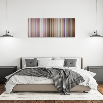 Hera Pheri color palette canvas above a bed, between two black pendant lamps