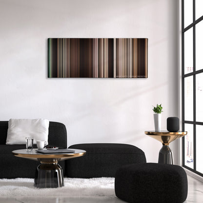 The Book of Eli color palette canvas above a black sofa with a gold-topped table